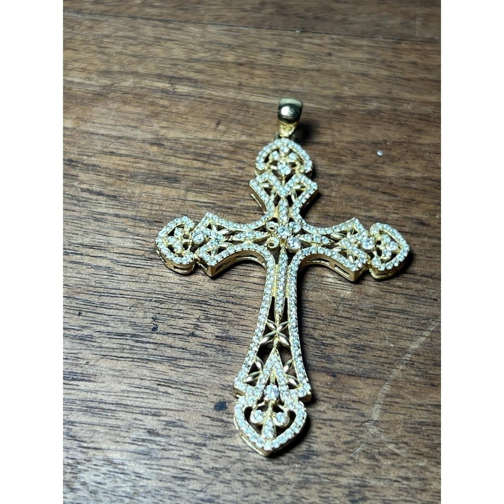 As Is-missing 2 Stones-gold Plated Sterling Silver Crucifix Cross CZ Covered Med